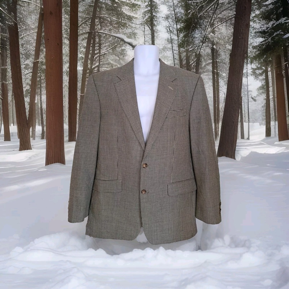 IZOD Sport Coat 42L Houndstooth‎ Pattern Silk Wool Blend Classic Fit 2 Button